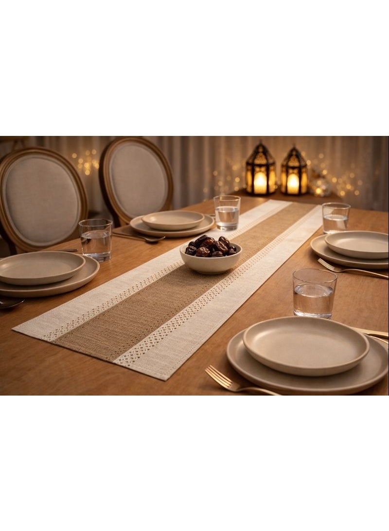 Home Care Boho Jute Table Runner Natural Beige & White Dining Table Decor - Image 4